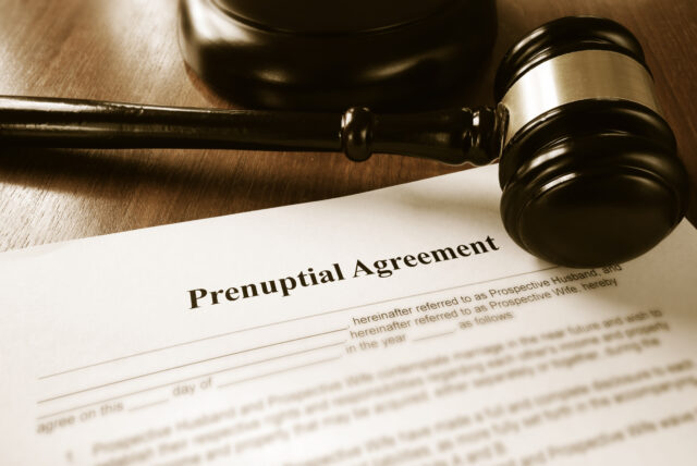 Prenuptial contract and court gavel