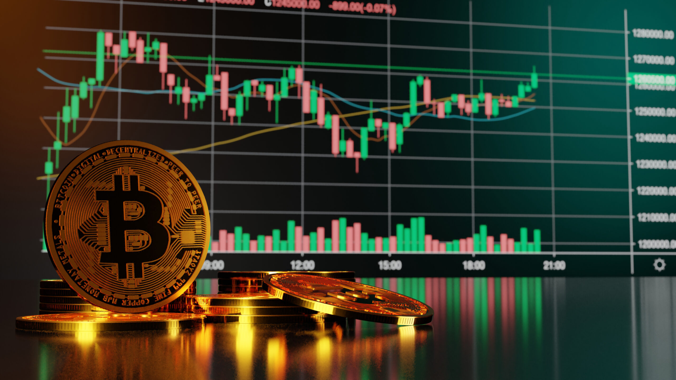 Bitcoin and cryptocurrency investing concept. 3D rendering.